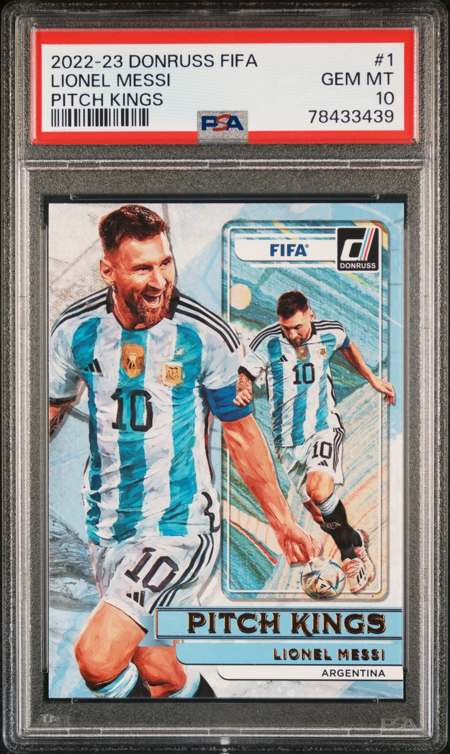 Graded 2022 Panini Donruss FIFA Lionel Messi #1 Pitch Kings Soccer Card PSA 10 Gem Mint 1