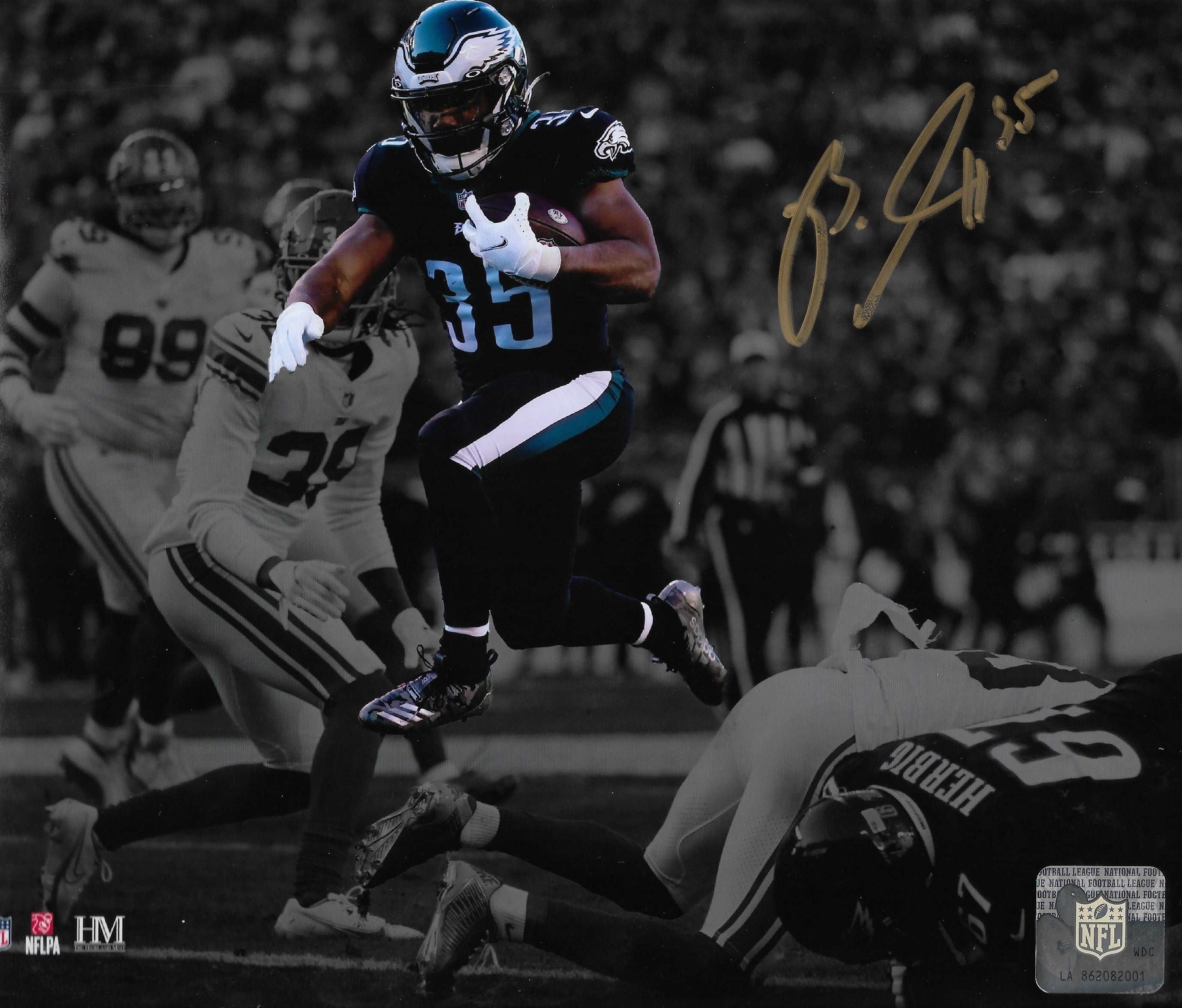 Boston Scott in Action Philadelphia Eagles Autographed 16" x 20" Blackout Football Photo 1