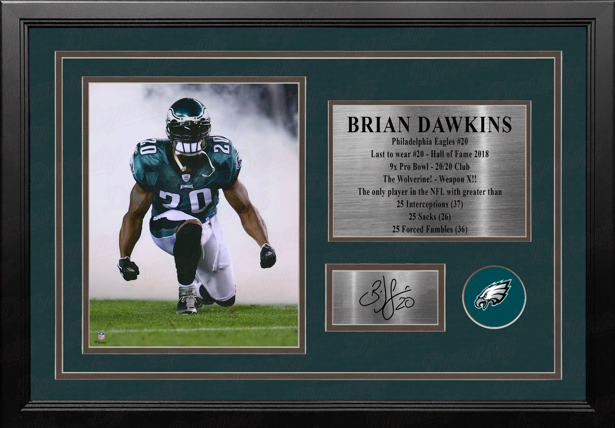 Brian Dawkins Philadelphia Eagles 8x10 Framed Football Photo with Engraved Autograph & Career Stats 1