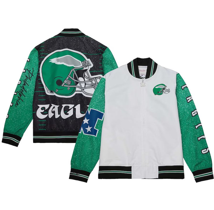 Philadelphia Eagles Mitchell & Ness Team Burst Warm-Up Full-Zip Jacket - White 1