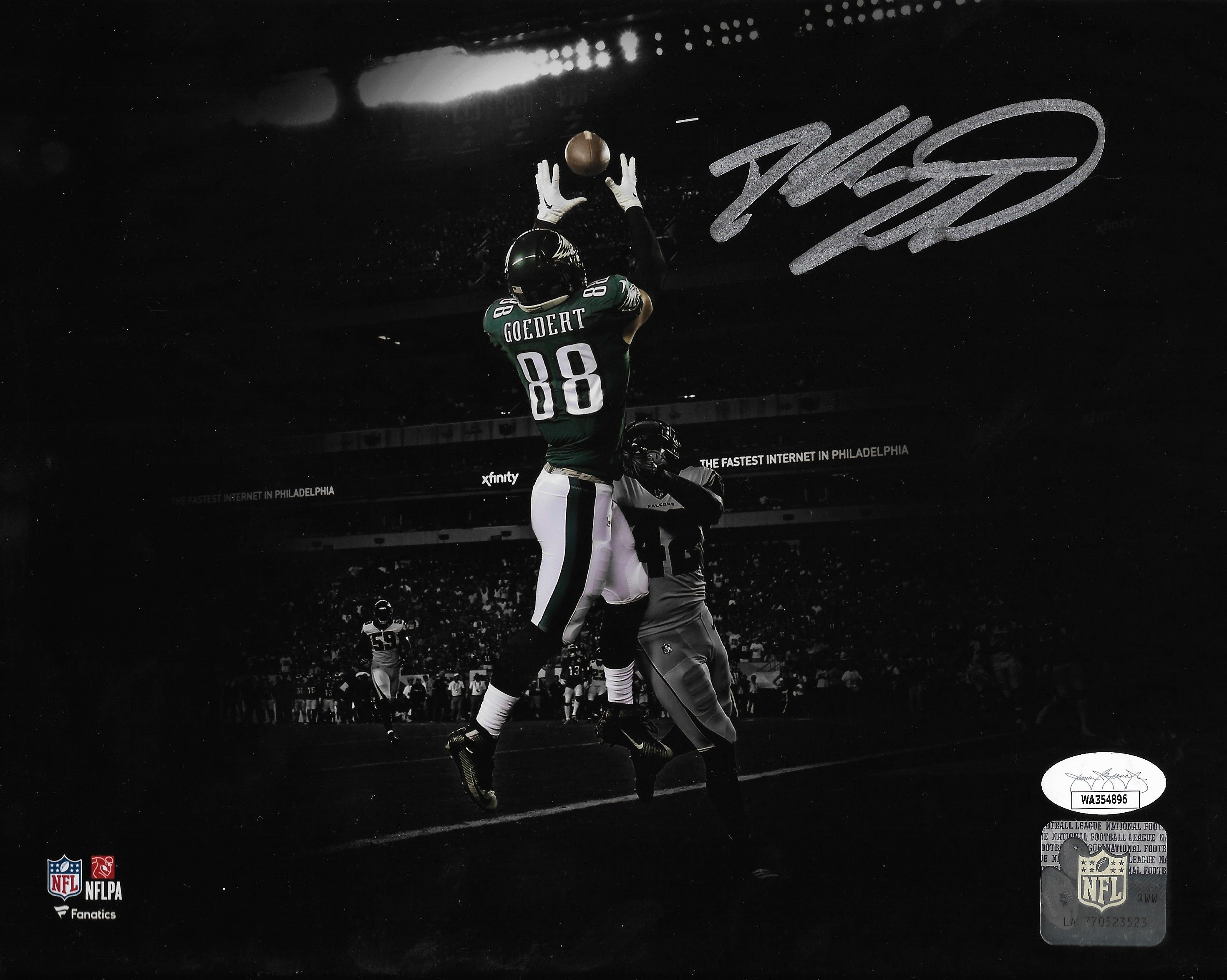 Dallas Goedert Touchdown Philadelphia Eagles Autographed 8" x 10" Blackout Football Photo