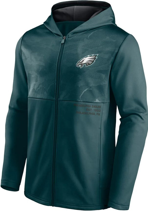 Philadelphia Eagles Poly Fleece Defender Green Full-Zip Hooded Sweatshirt 1