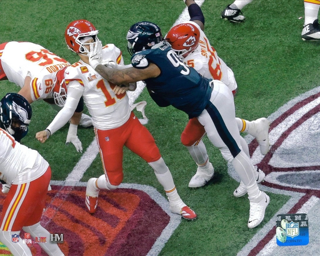 Jalen Carter Hits Mahomes Philadelphia Eagles 8" x 10" Super Bowl LIX Football Photo 1