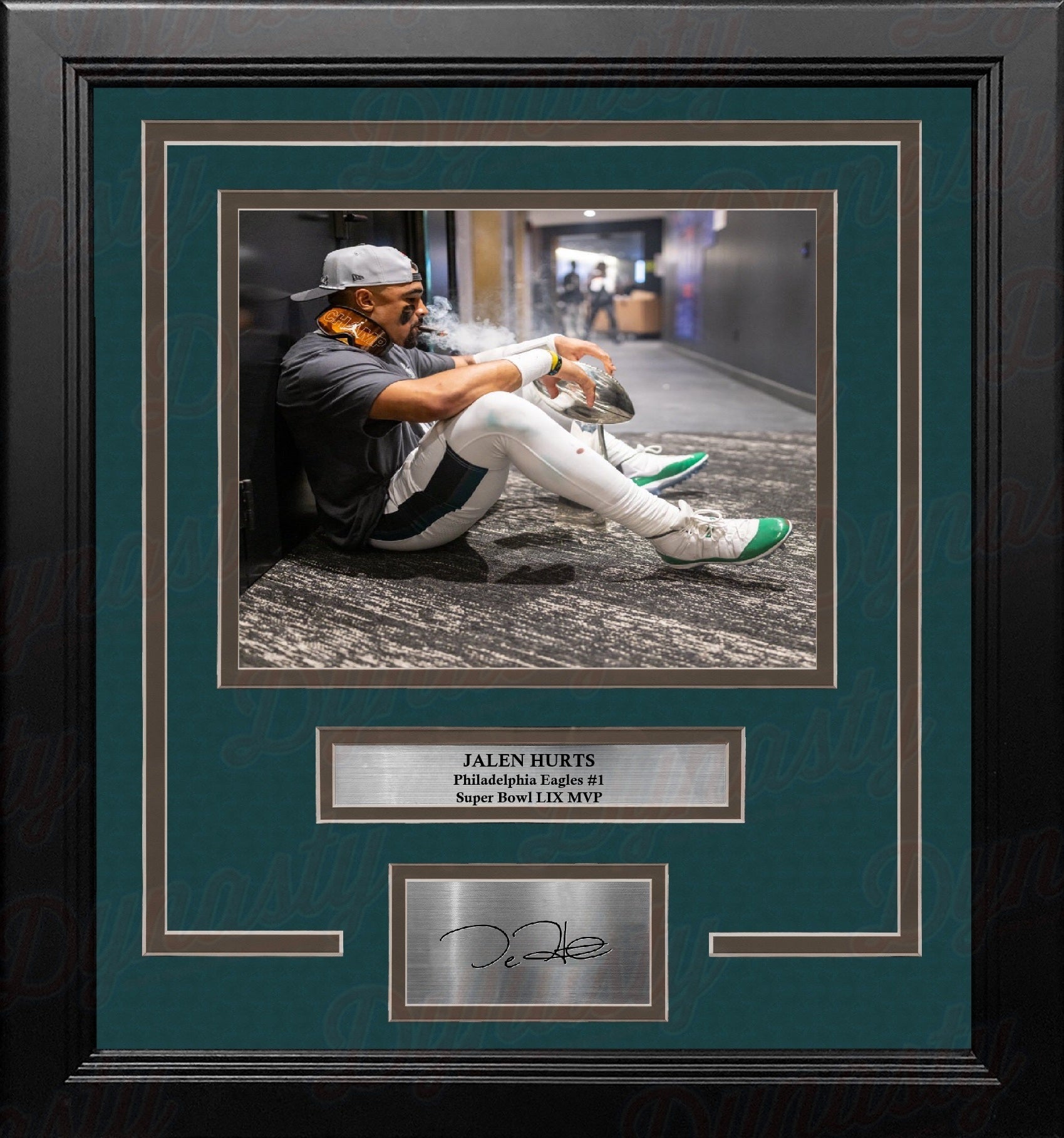 Jalen Hurts Cigar & Trophy Philadelphia Eagles Super Bowl 8x10 Framed Photo with Engraved Autograph 1