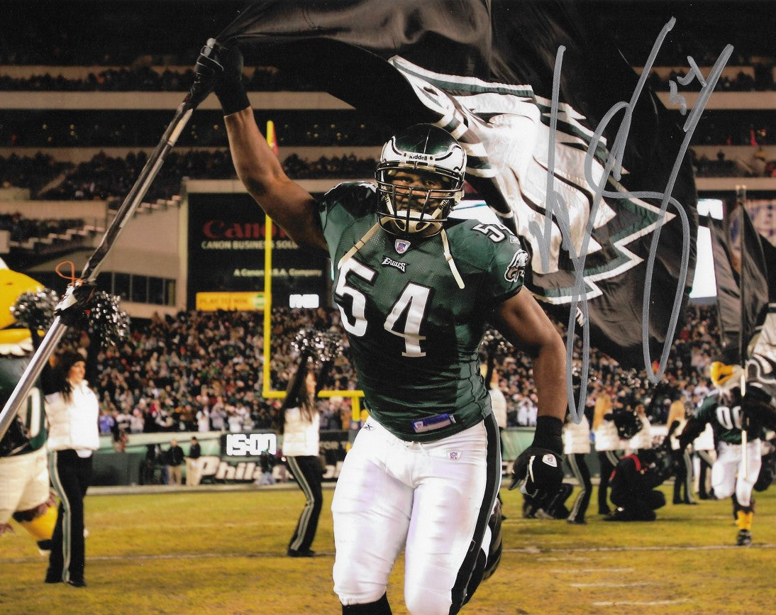 Jeremiah Trotter, Sr. Flag Philadelphia Eagles Autographed 11" x 14" Football Photo 2