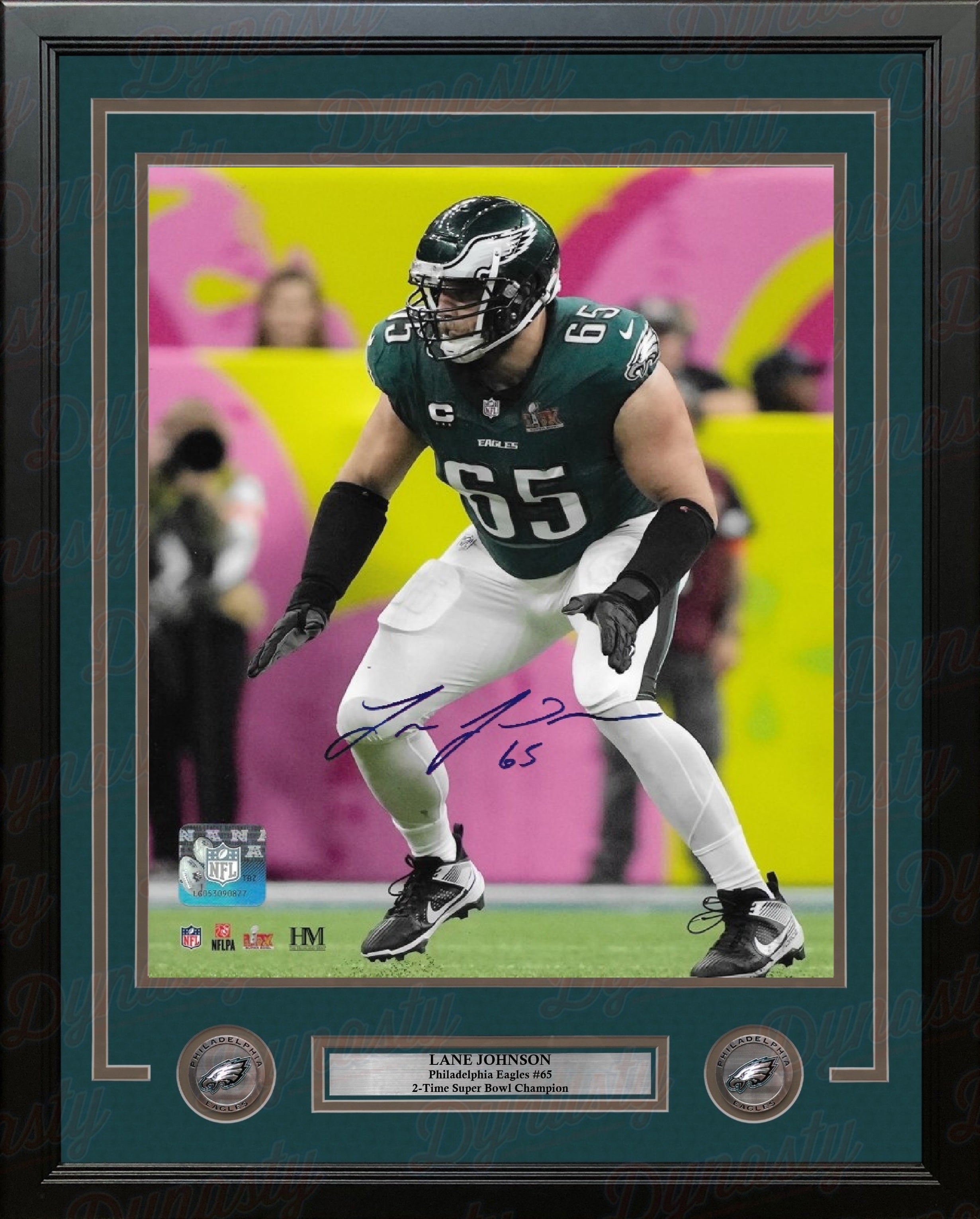 Lane Johnson Super Bowl LIX Action Philadelphia Eagles Autographed 16" x 20" Framed Football Photo 1
