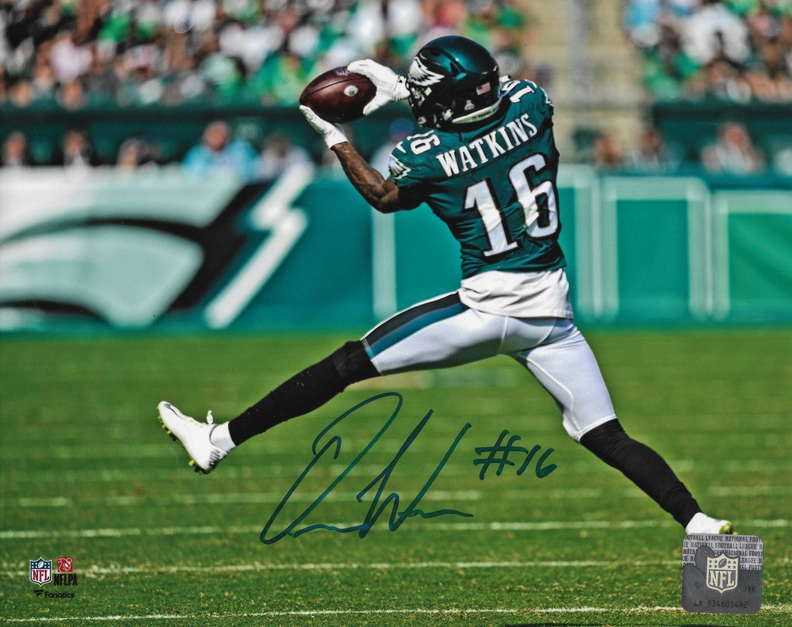 Quez Watkins Catch Philadelphia Eagles Autographed 8" x 10" Football Photo 1