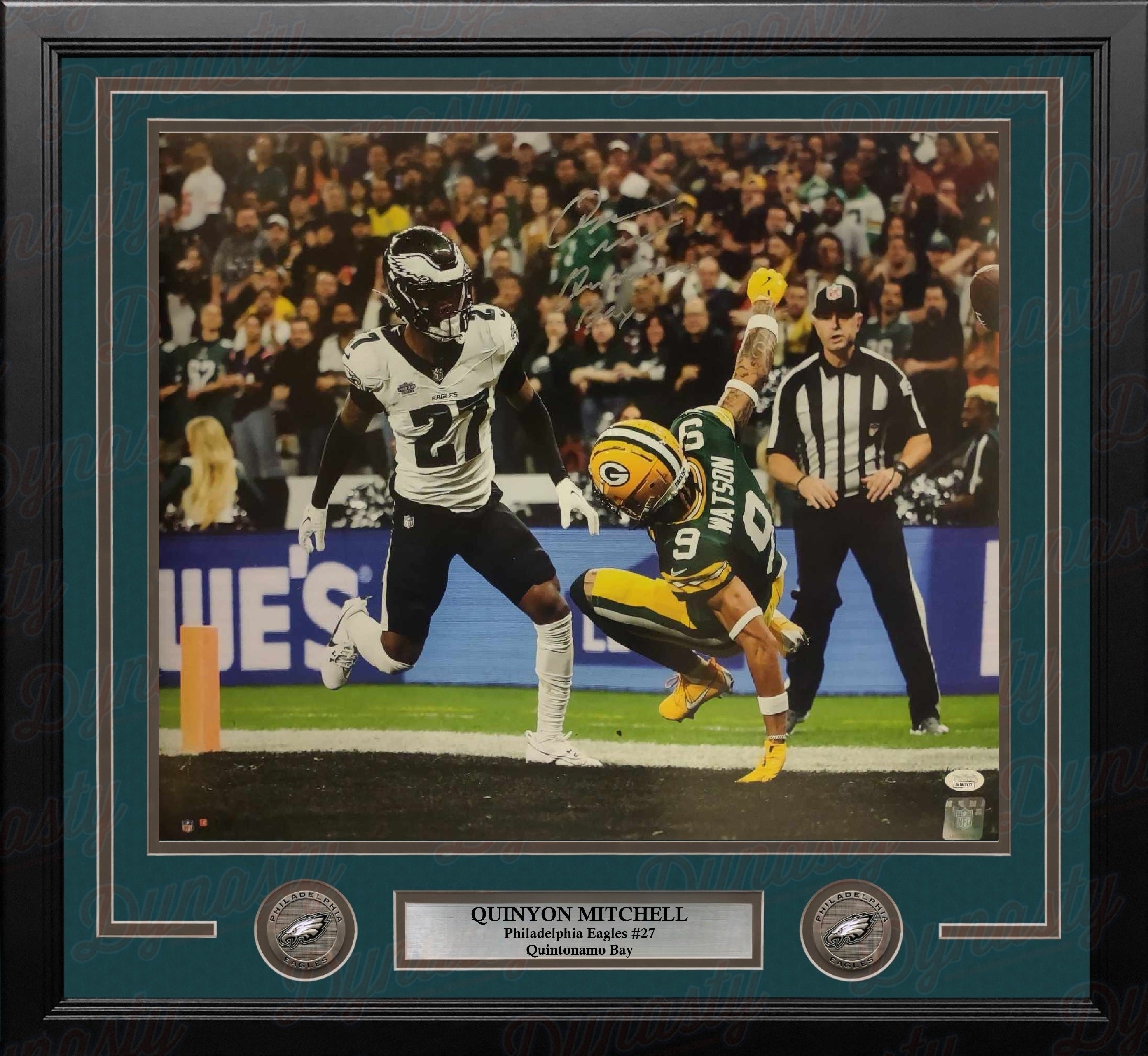 Quinyon Mitchell in Action Philadelphia Eagles Autographed 16" x 20" Framed Photo - Quintonamo Bay 1