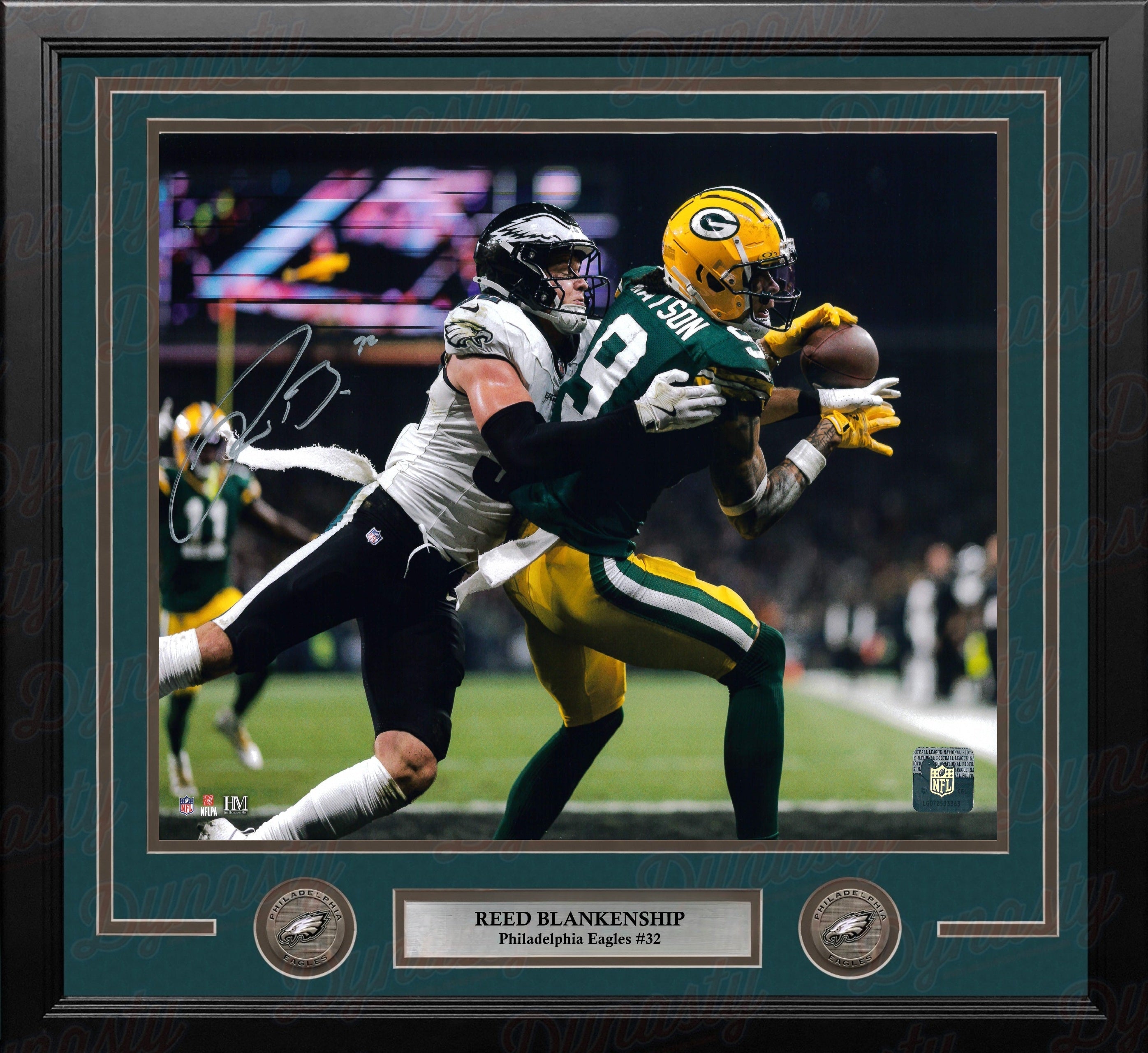 Reed Blankenship v. Packers Philadelphia Eagles Autographed 16" x 20" Framed Football Photo 1