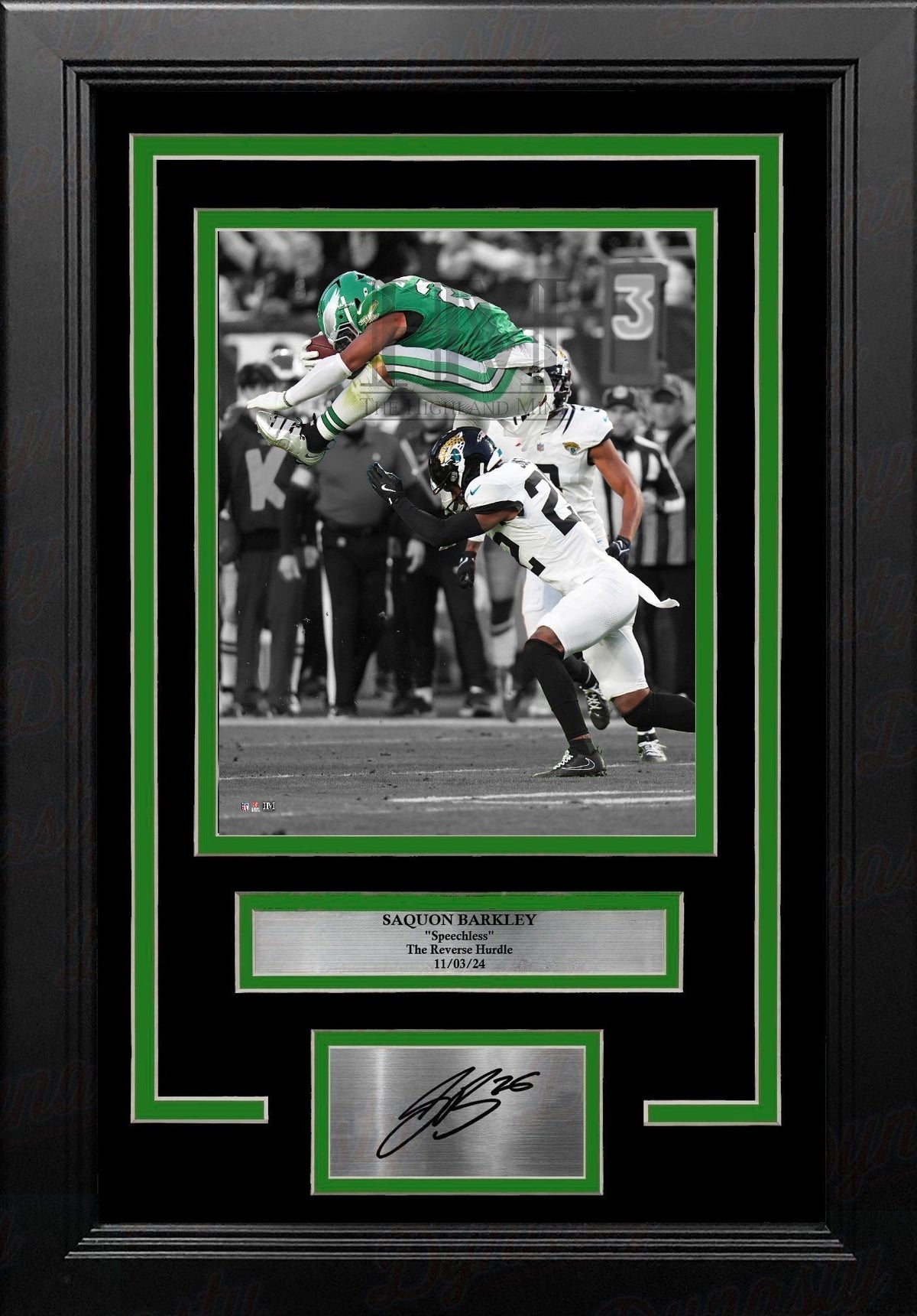 Saquon Barkley Reverse Hurdle Philadelphia Eagles 8x10 Framed Football Photo with Engraved Autograph 1