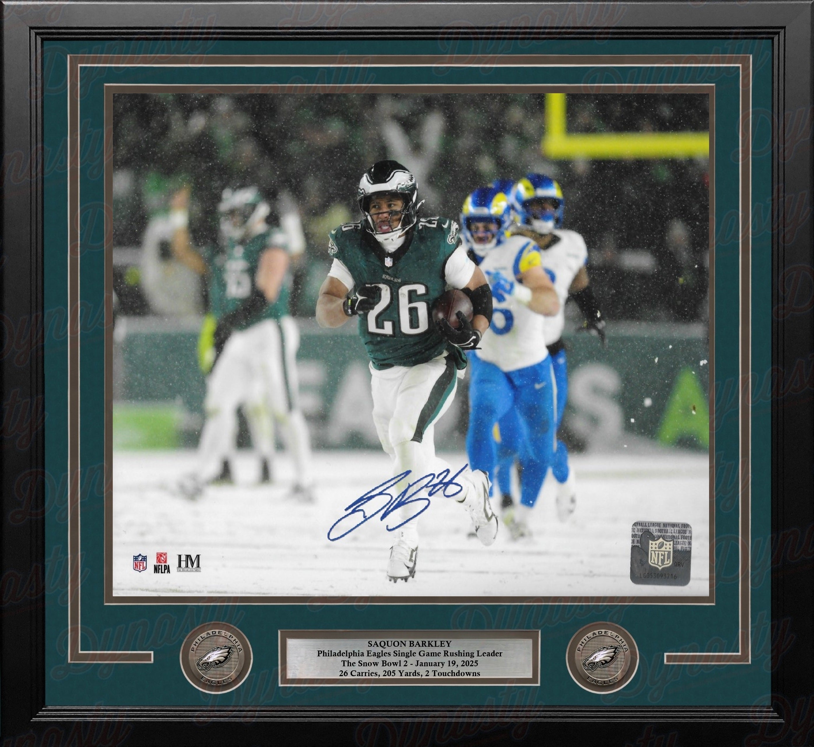 Saquon Barkley Snow Bowl Action Philadelphia Eagles Autographed 16" x 20" Framed Football Photo 1
