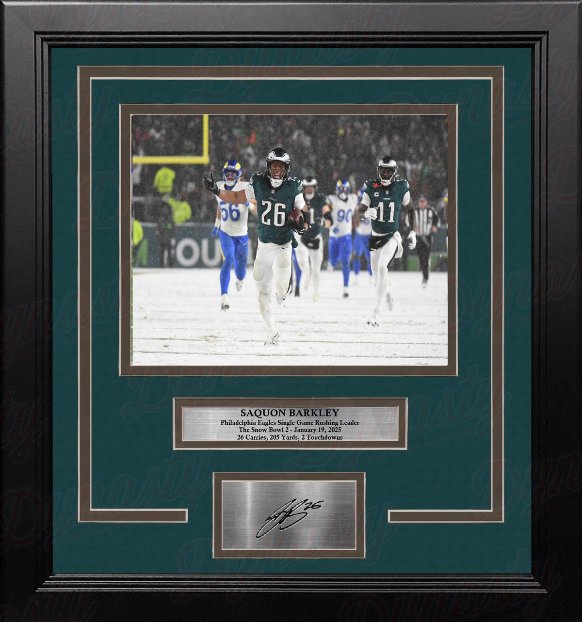 Saquon Barkley Snow Bowl Celebration Philadelphia Eagles 8x10 Framed Photo with Engraved Autograph 1