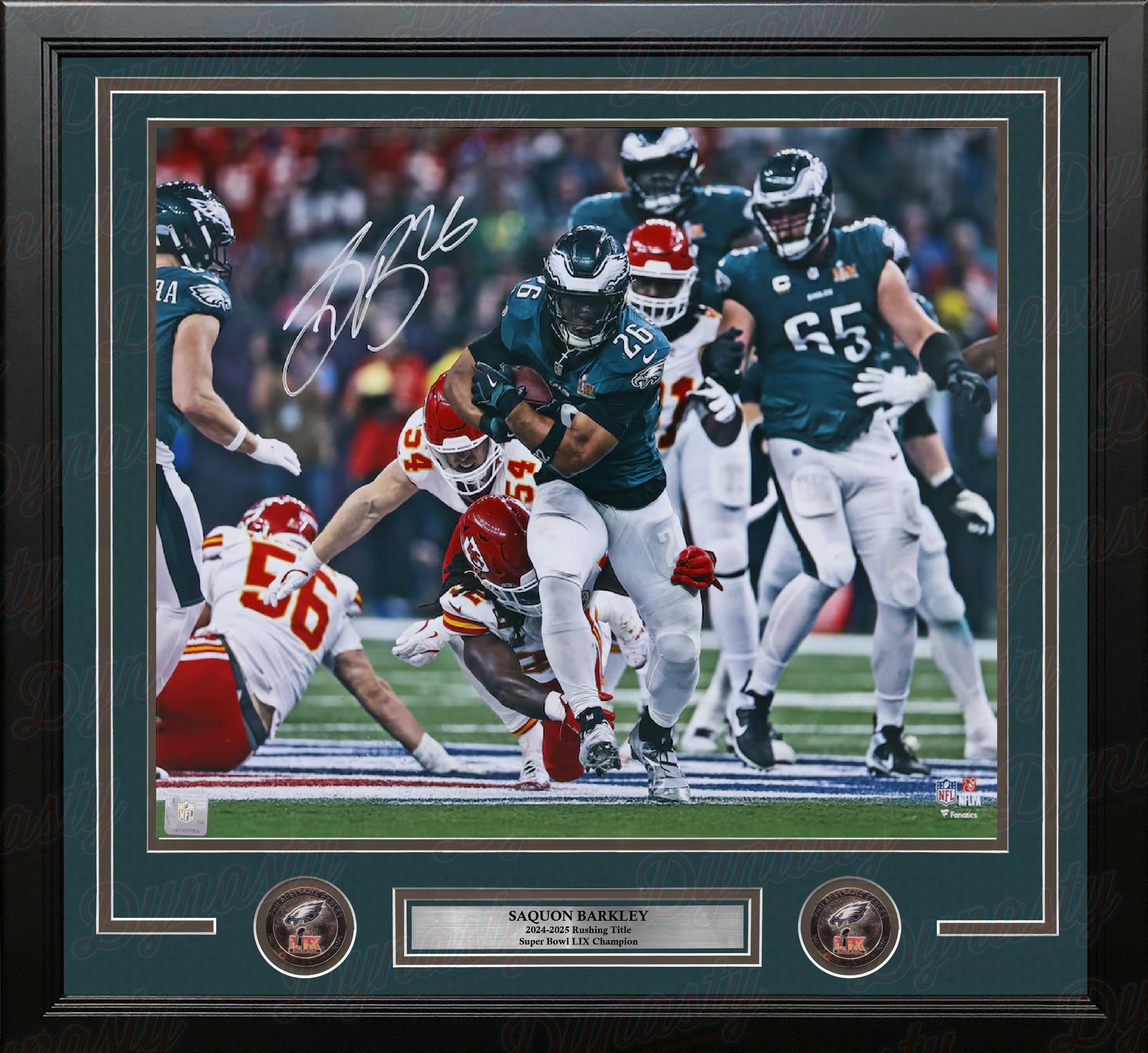 Saquon Barkley Super Bowl LIX Action Philadelphia Eagles Autographed 16" x 20" Framed Football Photo 1