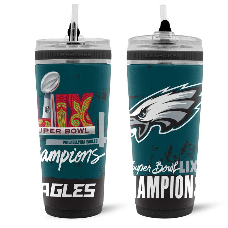 Philadelphia Eagles Super Bowl LIX Champions 26 oz Stainless Steel Ice Shaker Bottle 1