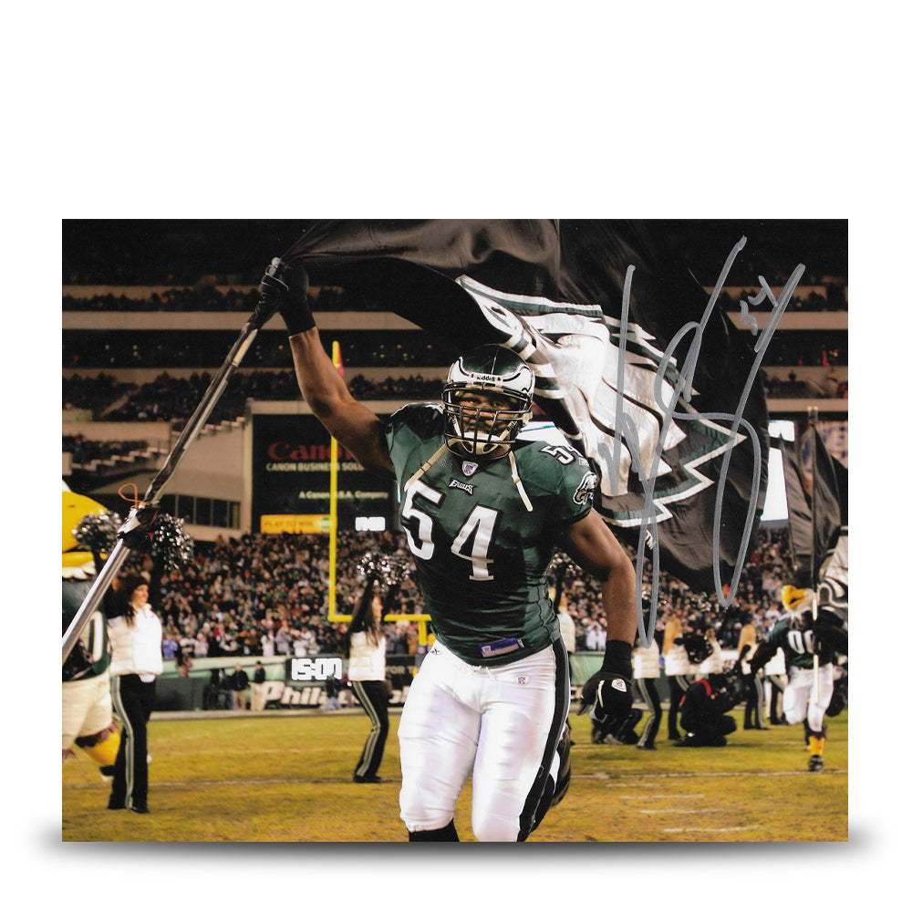 Jeremiah Trotter, Sr. Flag Philadelphia Eagles Autographed 11" x 14" Football Photo 1