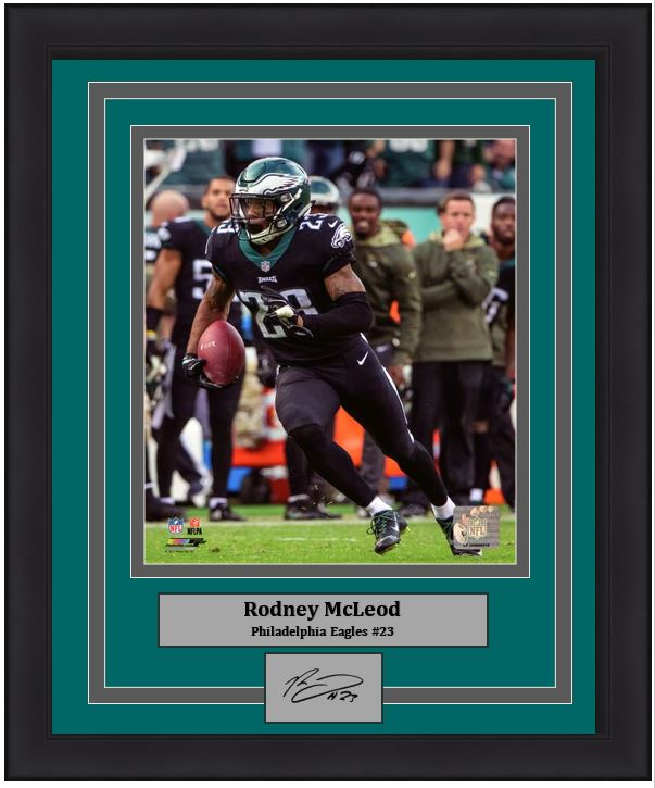 Rodney McLeod in Action Philadelphia Eagles Framed Football Photo with Engraved Autograph 1