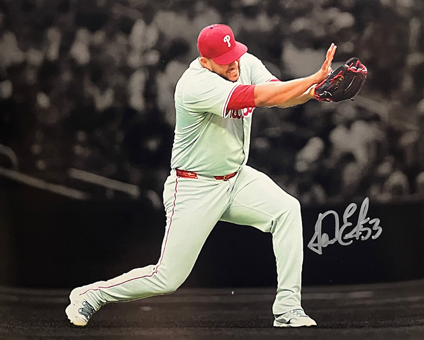 Carlos Estevez Kamehameha Pose Autographed Philadelphia Phillies 8" x 10" Blackout Baseball Photo 2