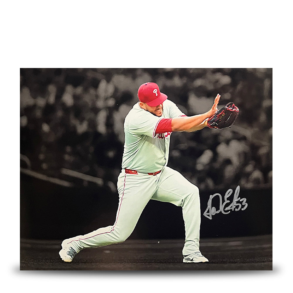 Carlos Estevez Kamehameha Pose Autographed Philadelphia Phillies 8" x 10" Blackout Baseball Photo 1