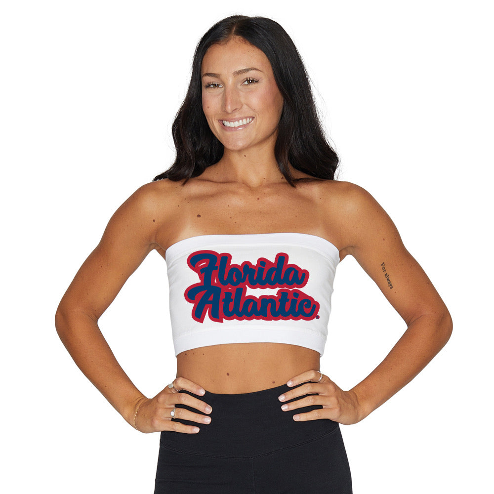 Florida Atlantic Owls Cursive White Bandeau Top | lojobands