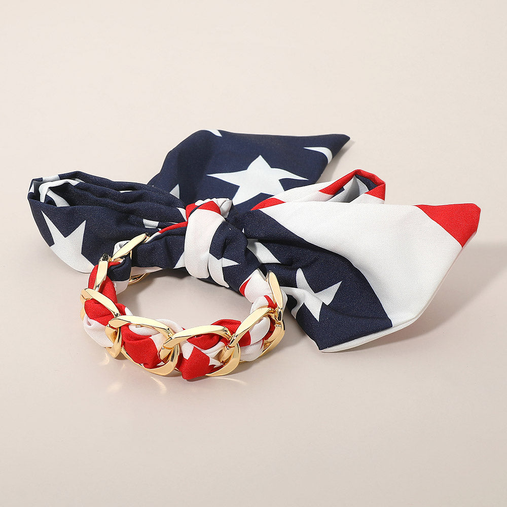 American USA Flag Print Fabric Scarf Chain Bangle Bracelet
