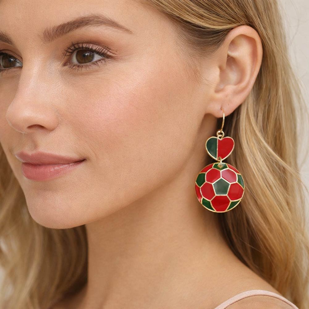 Portugal Flag Soccer Ball Link Drop Earrings 1