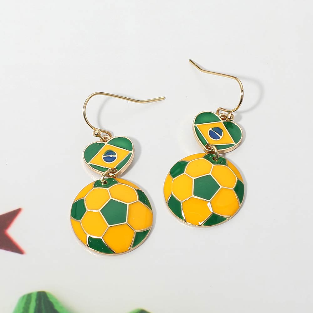 Brazil Flag Soccer Ball Link Drop Earrings 1