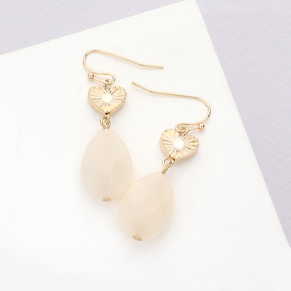 Metal Heart Teardrop Natural Stone Link Dangle Earrings 8