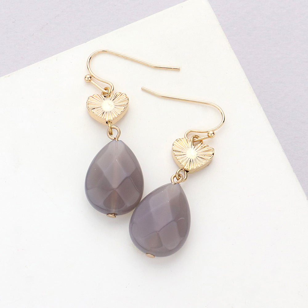 Metal Heart Teardrop Natural Stone Link Dangle Earrings 12