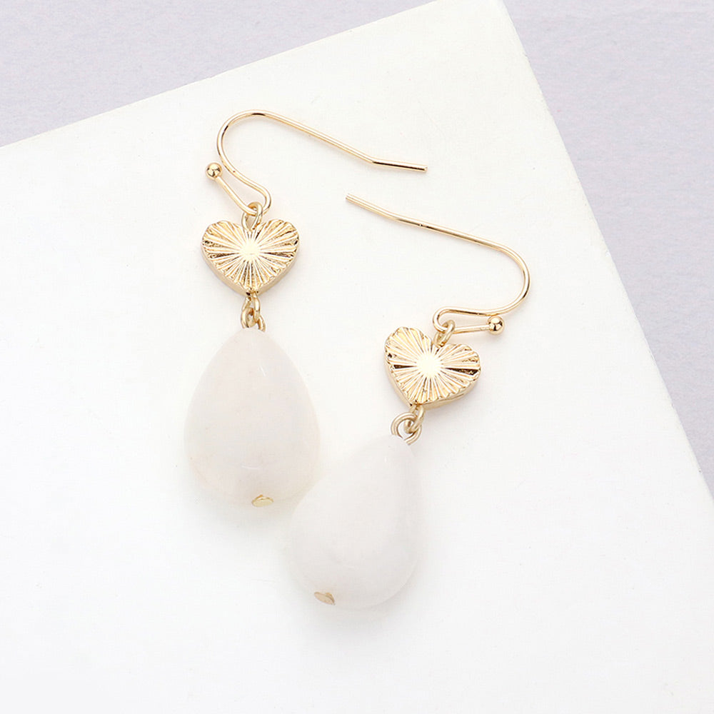 Metal Heart Teardrop Natural Stone Link Dangle Earrings 7