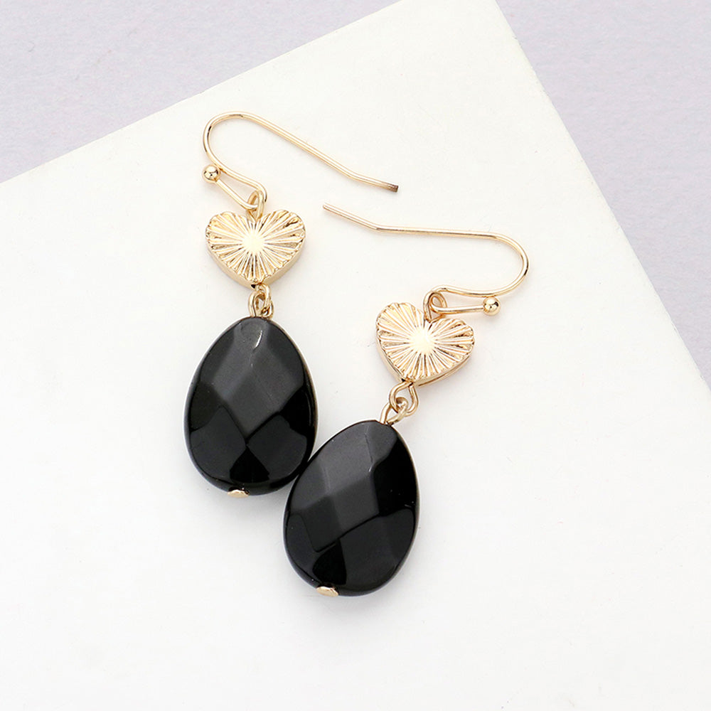 Metal Heart Teardrop Natural Stone Link Dangle Earrings 11