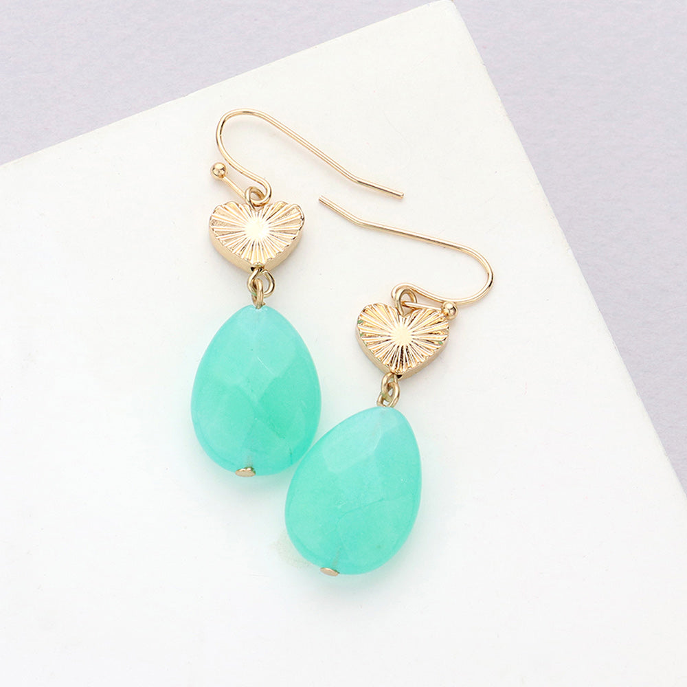 Metal Heart Teardrop Natural Stone Link Dangle Earrings 14