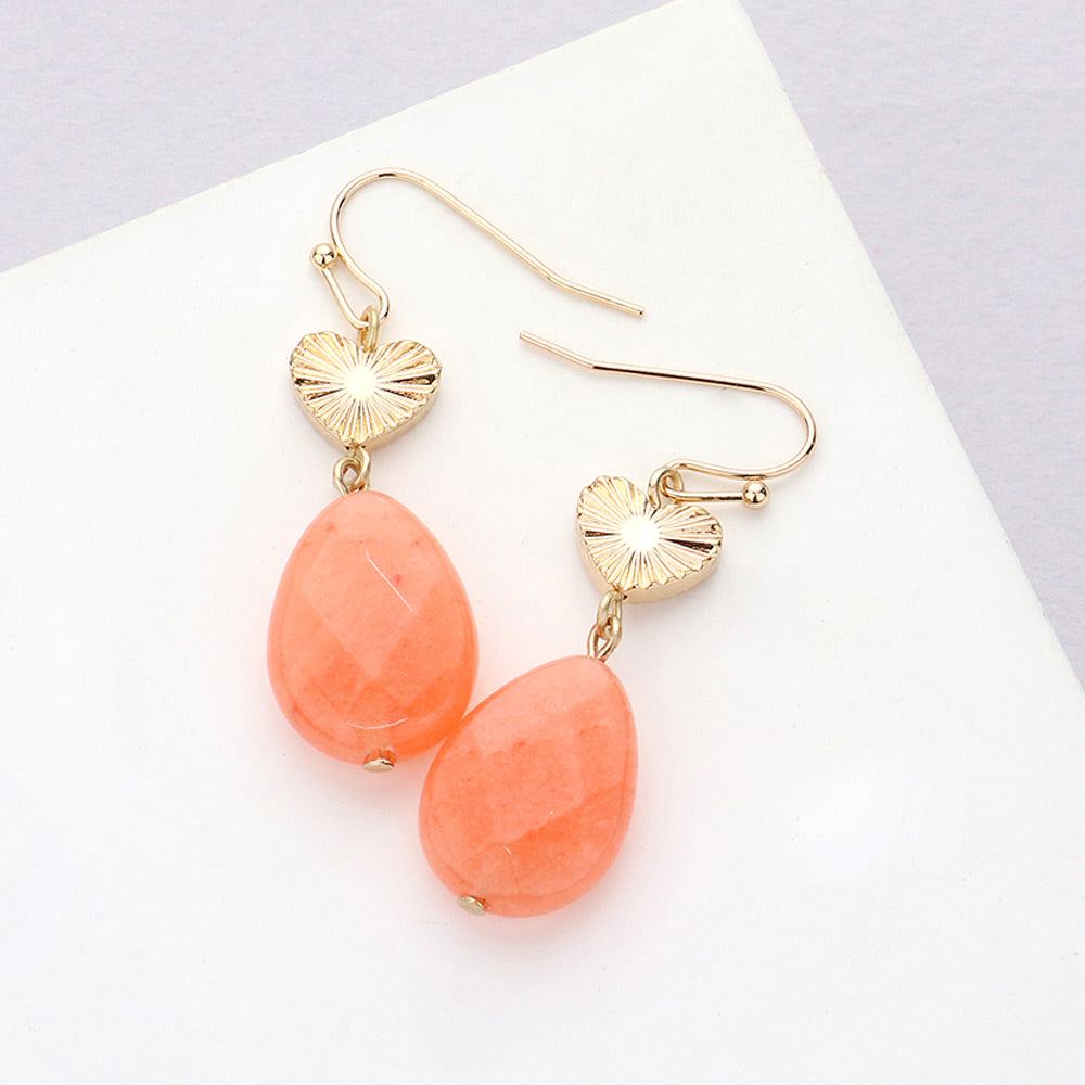 Metal Heart Teardrop Natural Stone Link Dangle Earrings 6