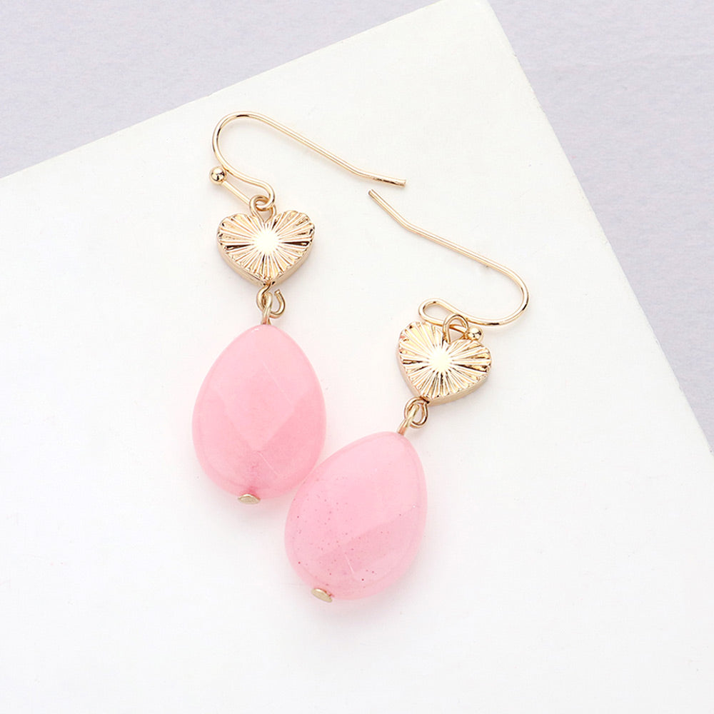Metal Heart Teardrop Natural Stone Link Dangle Earrings 10