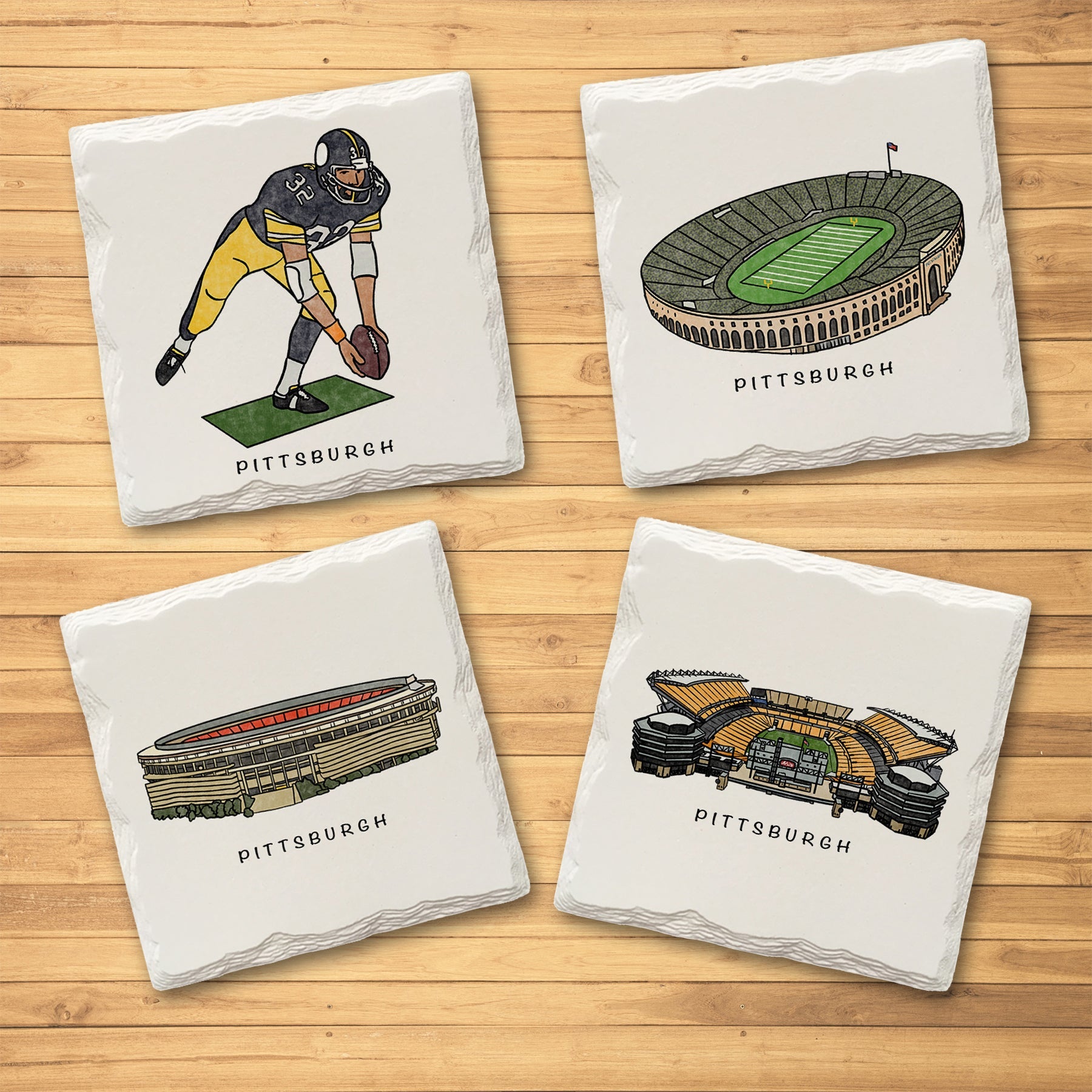 Pittsburgh Football Variety Pack - Ceramic Drink Coasters - 4 Pack