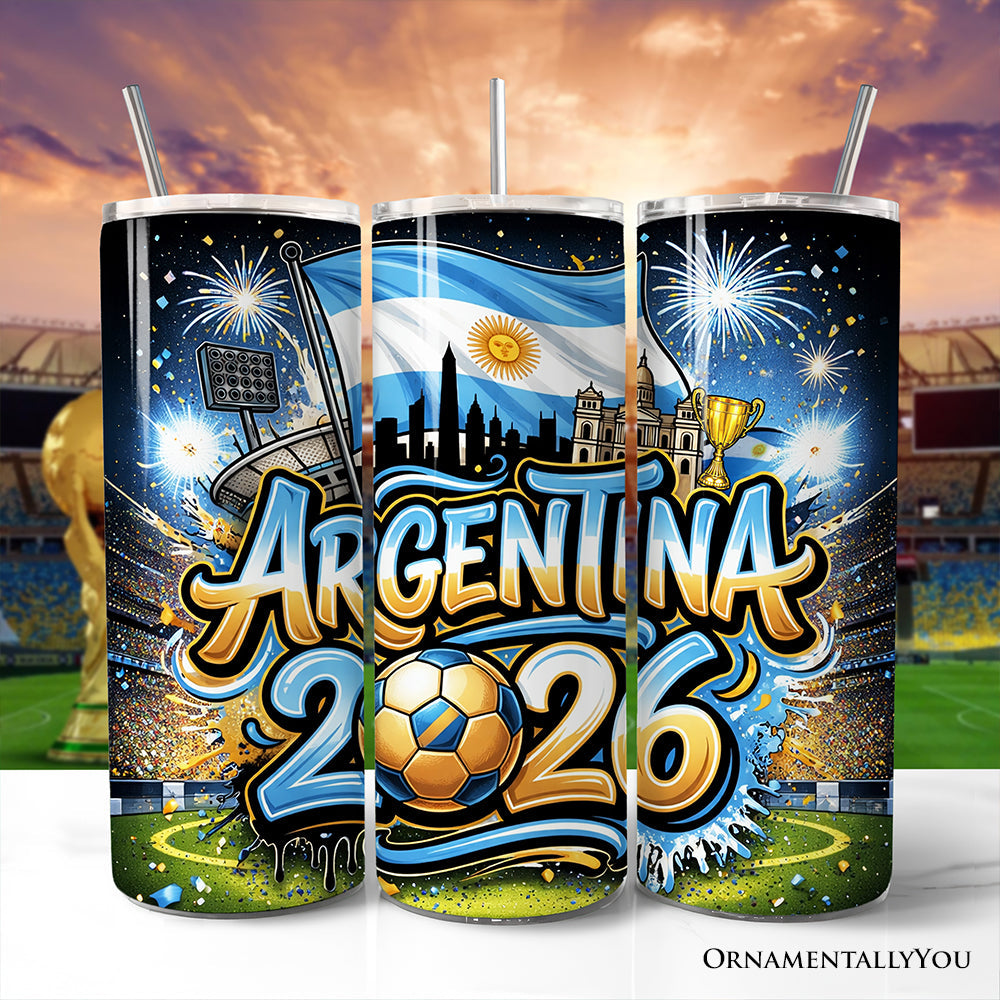 Argentina 2026 Soccer Cup Global Championship 20oz Tumbler With Lid and Stainless Steel Straw, Fans Football Gift Cup 1