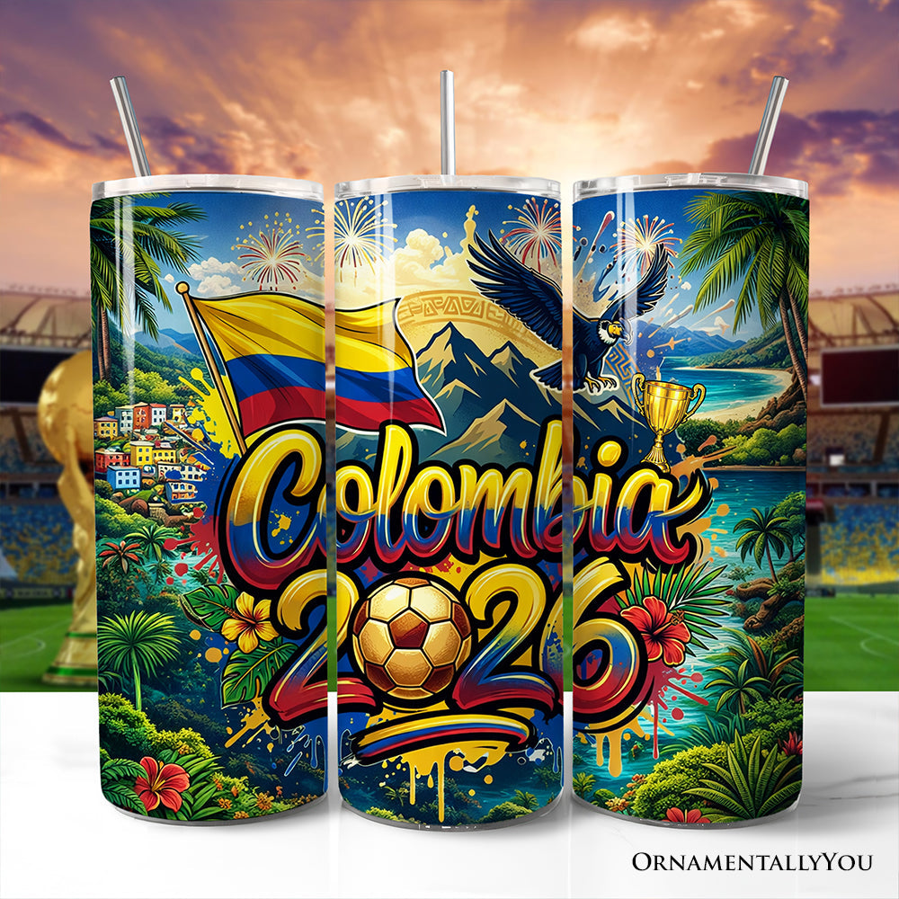 Colombia 2026 Soccer Cup Global Championship 20oz Tumbler With Lid and Stainless Steel Straw, Fans Football Gift Cup 1
