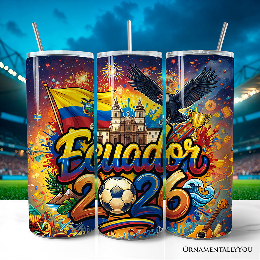 Ecuador 2026 Soccer Cup Global Championship 20oz Tumbler With Lid and Stainless Steel Straw, Fans Football Gift Cup 1