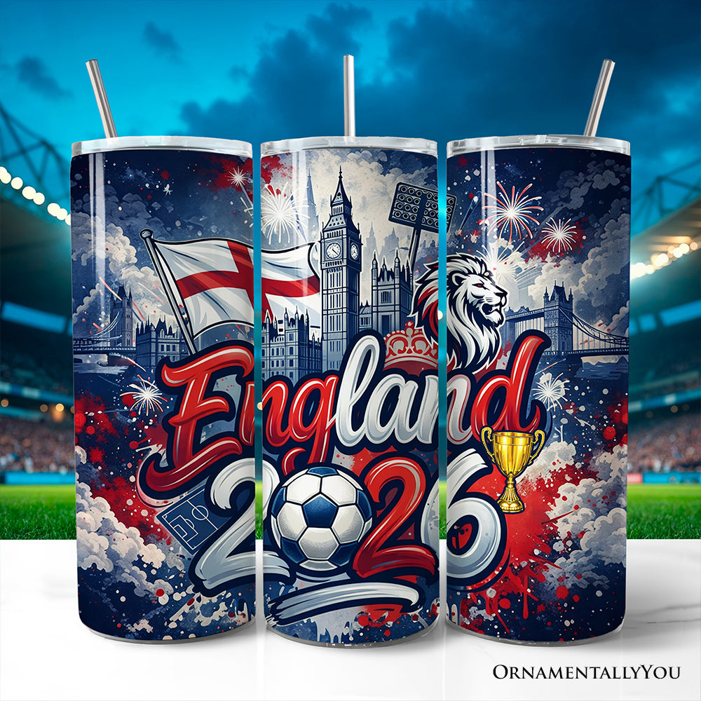 England 2026 Soccer Cup Global Championship 20oz Tumbler With Lid and Stainless Steel Straw, Fans Football Gift Cup 1