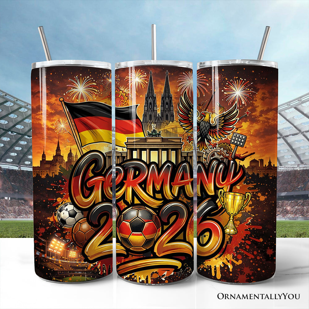 Germany 2026 Soccer Cup Global Championship 20oz Tumbler With Lid and Stainless Steel Straw, Fans Football Gift Cup 1