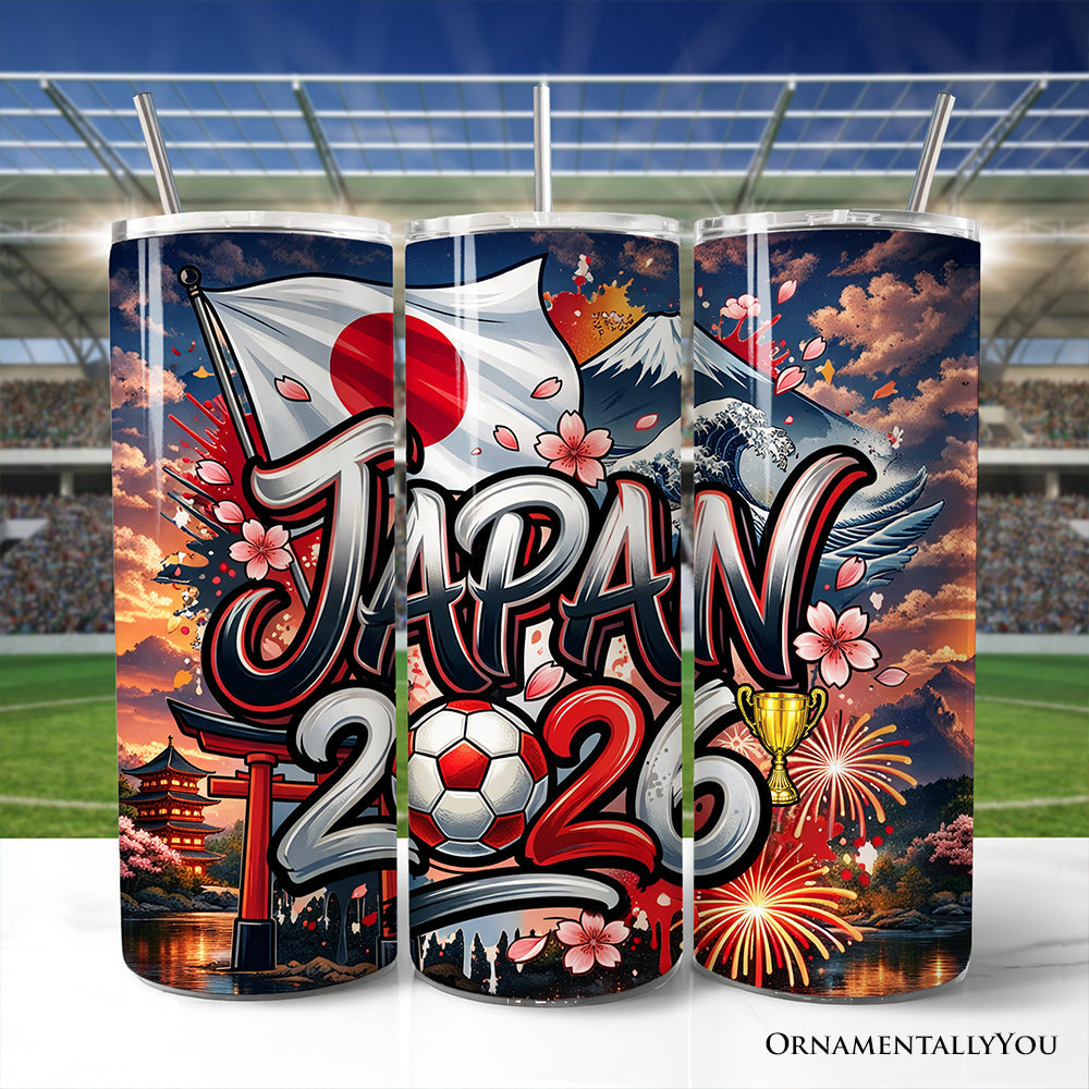 Japan 2026 Soccer Cup Global Championship 20oz Tumbler With Lid and Stainless Steel Straw, Fans Football Gift Cup 1