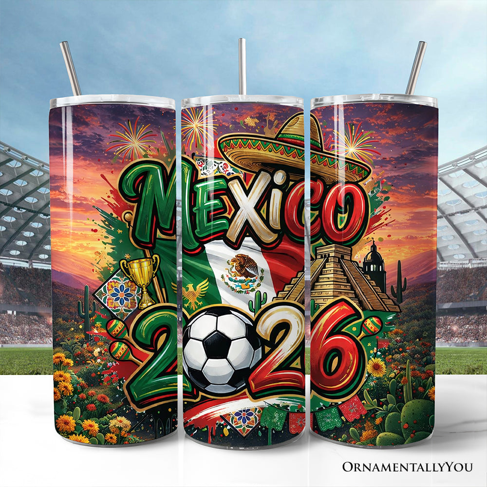 Mexico 2026 Soccer Cup Global Championship 20oz Tumbler With Lid and Stainless Steel Straw, Fans Football Gift Cup 1