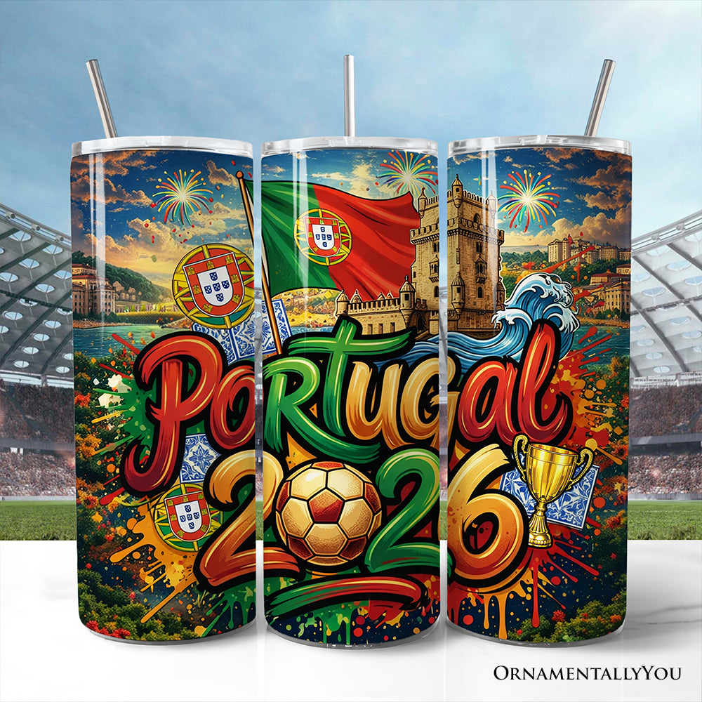 Portugal 2026 Soccer Cup Global Championship 20oz Tumbler With Lid and Stainless Steel Straw, Fans Football Gift Cup 1