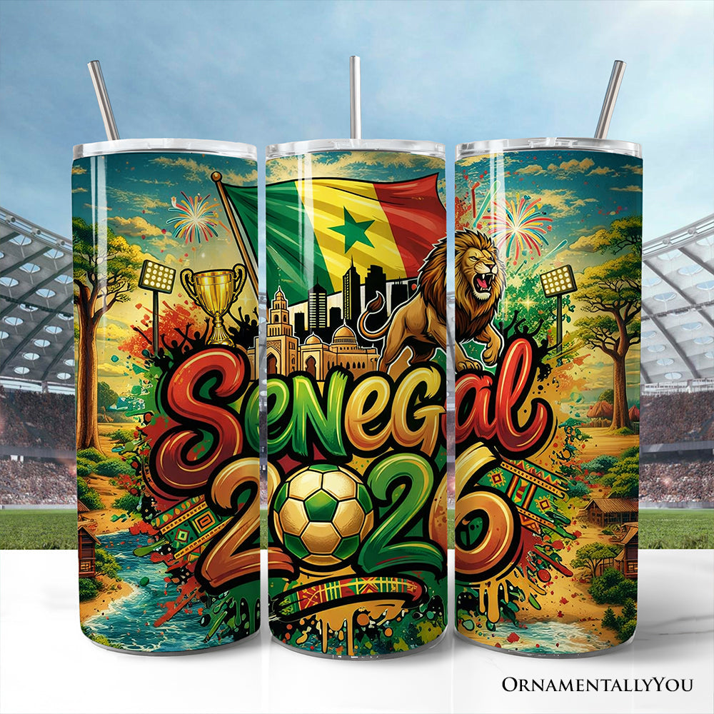 Senegal 2026 Soccer Cup Global Championship 20oz Tumbler With Lid and Stainless Steel Straw, Fans Football Gift Cup 1
