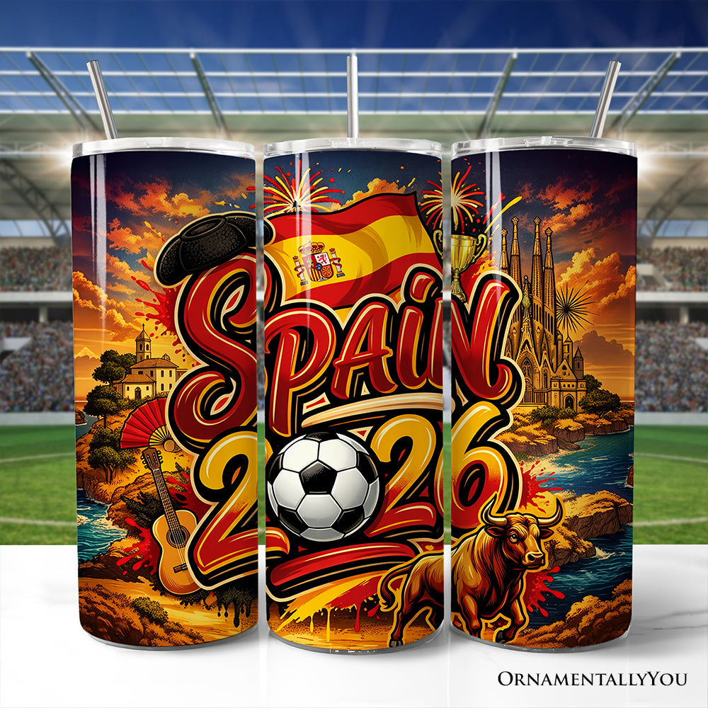 Spain 2026 Soccer Cup Global Championship 20oz Tumbler With Lid and Stainless Steel Straw, Fans Football Gift Cup 1