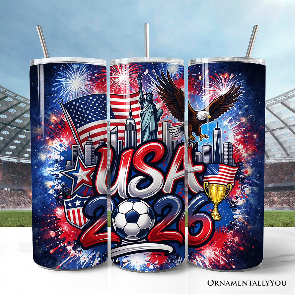 USA 2026 Soccer Cup Global Championship 20oz Tumbler With Lid and Stainless Steel Straw, Fans Football Gift Cup 1