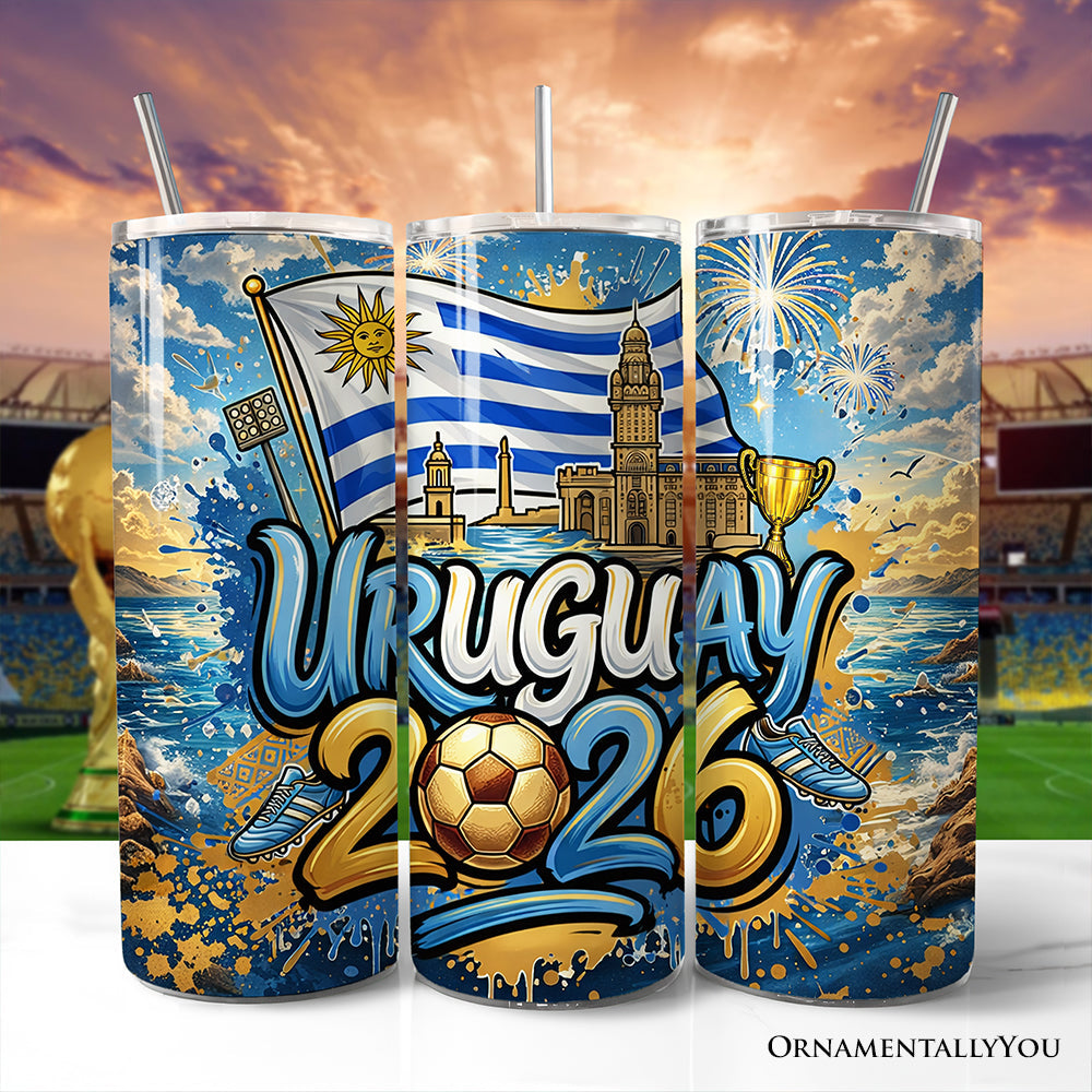 Uruguay 2026 Soccer Cup Global Championship 20oz Tumbler With Lid and Stainless Steel Straw, Fans Football Gift Cup 1
