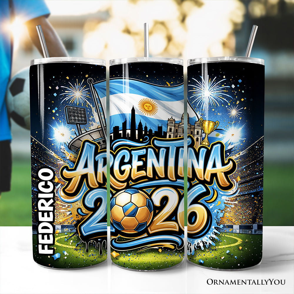 Argentina 2026 Soccer Cup Global Championship 20oz Tumbler With Lid and Stainless Steel Straw, Fans Football Gift Cup 3