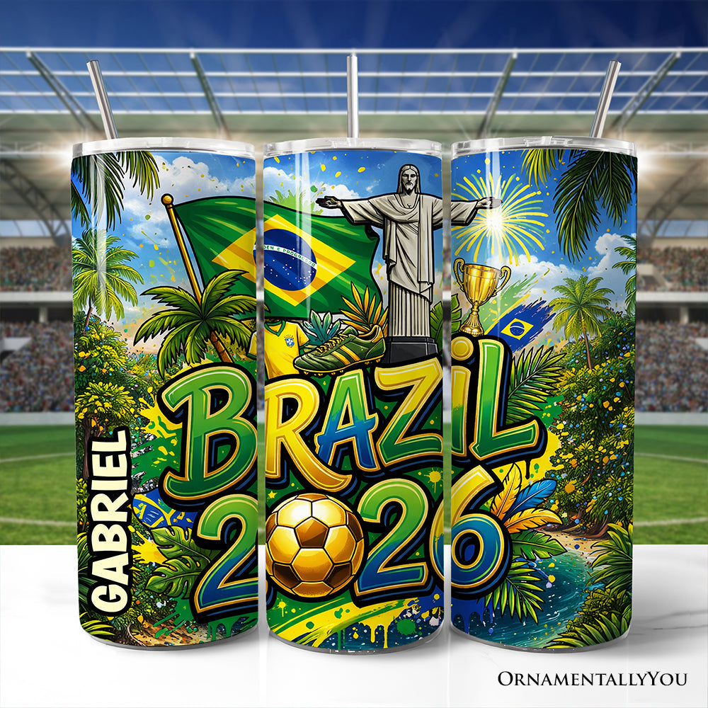 Brazil 2026 Soccer Cup Global Championship 20oz Tumbler With Lid and Stainless Steel Straw, Fans Football Gift Cup 3