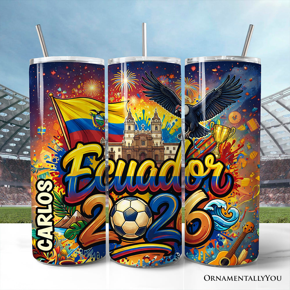 Ecuador 2026 Soccer Cup Global Championship 20oz Tumbler With Lid and Stainless Steel Straw, Fans Football Gift Cup 3