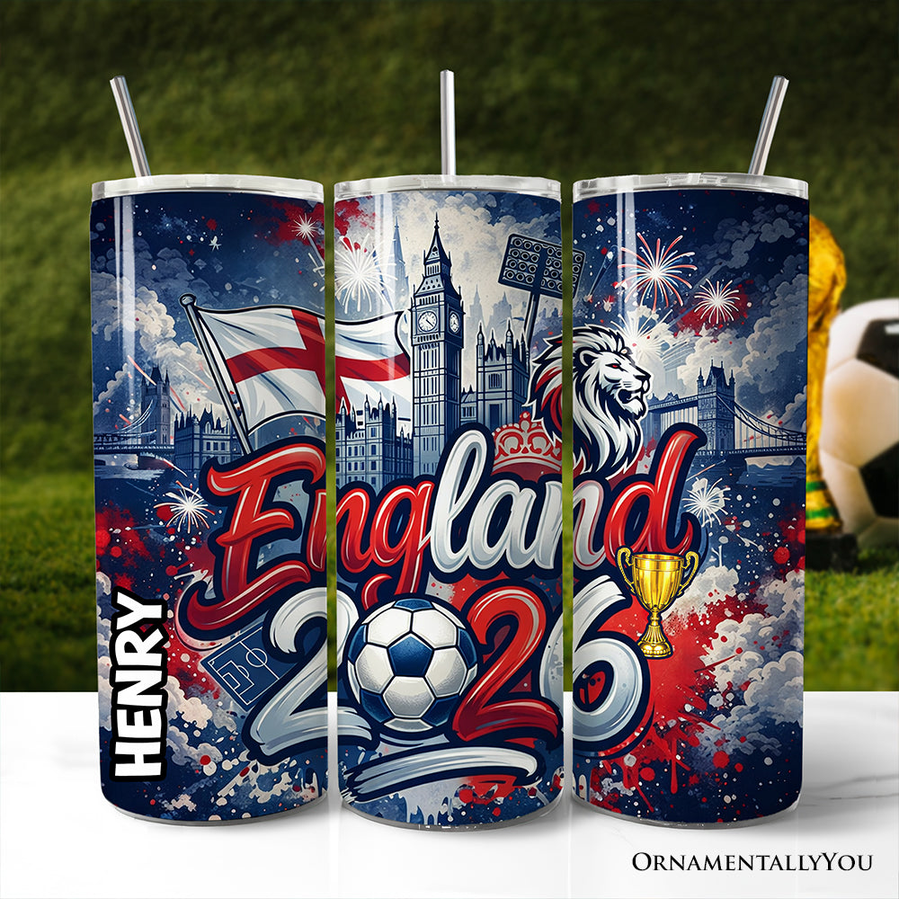 England 2026 Soccer Cup Global Championship 20oz Tumbler With Lid and Stainless Steel Straw, Fans Football Gift Cup 3